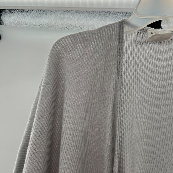 By Together Women's Short Sleeve Open Cardigan Gray/Ivory Size S/M Striped - Picture 5 of 8